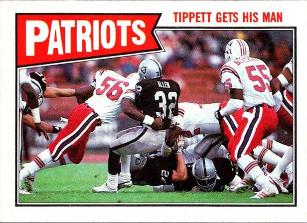 1987 Topps New England Patriots Tippett Gets His Man Football Card #96