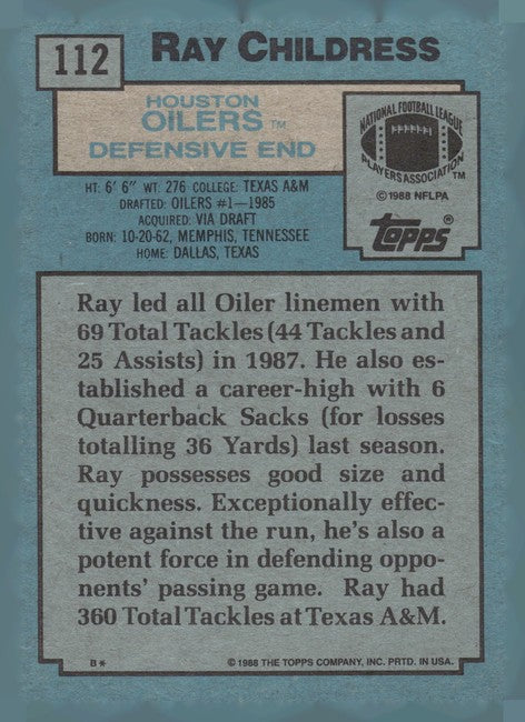 1988 Topps Ray Childress Football Card #112