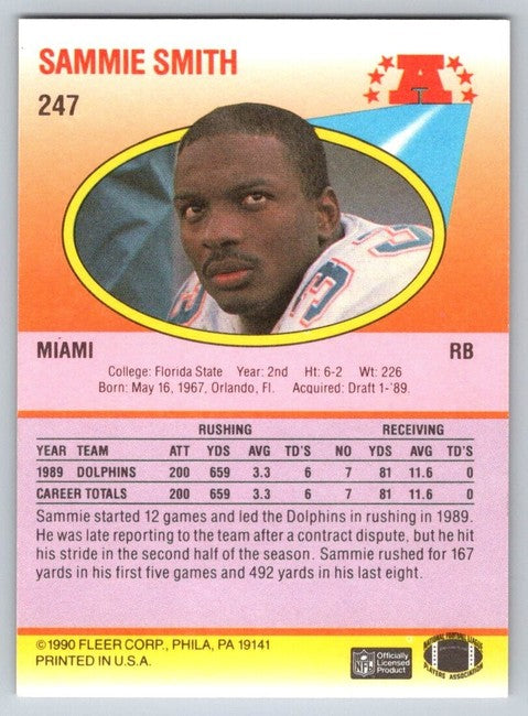 1990 Fleer Sammie Smith Football Card #247