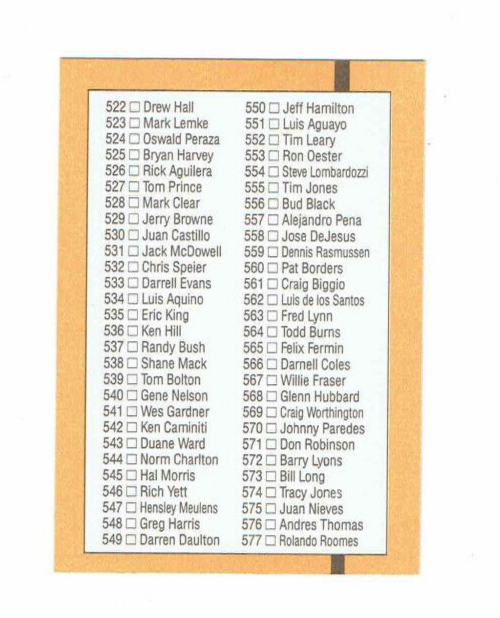 1989 Donruss Checklist 468-577 Baseball Card #500