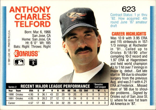1992 Donruss Anthony Charles Telford Baseball Card #623