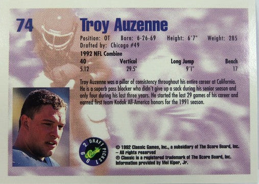 1992 Classic Draft Picks Troy Auzenne Football Card #74