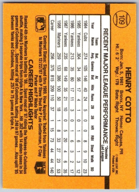 1989 Donruss Henry Cotto Baseball Card #109