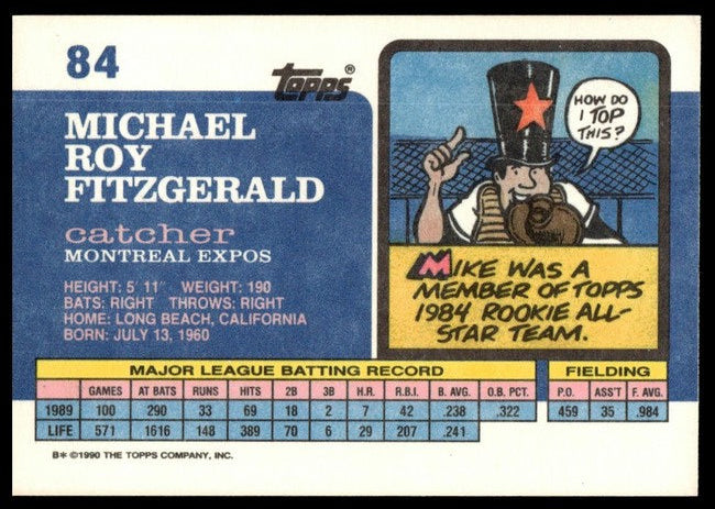 1990 Topps Michael Roy Fitzgerald Baseball Card #84