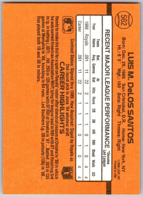 1989 Donruss Luis M. DeLOS Santos Baseball Card #562