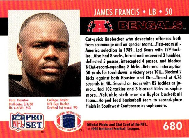 1990 NFL Pro Set James Francis Baseball Card #680