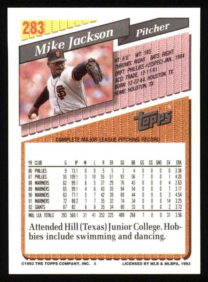 1993 Topps Mike Jackson Baseball Card #283