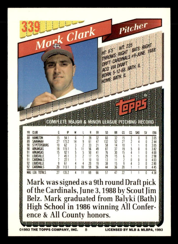 1993 Topps Mark Clark Baseball Card #339