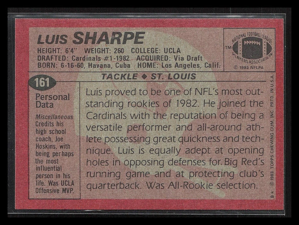 1983 Topps Luis Sharpe Football Card #161
