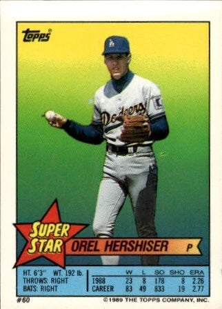 1989 Topps Super Star Sticker Orel Hershiser Baseball Card #60