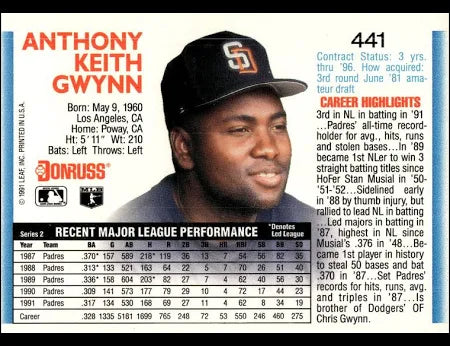 1992 Donruss Anthony Keith Gwynn Baseball Card #441