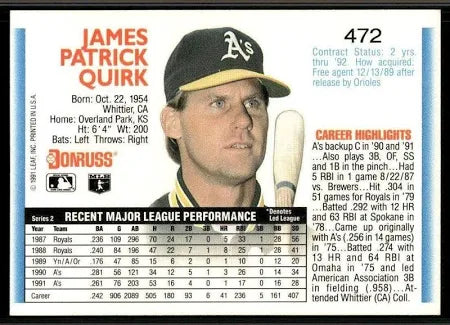 1992 Donruss James Patrick Quirk Baseball Card #472