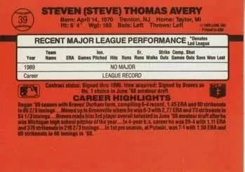 1990 Donruss Steven (Steve) Thomas Avery Baseball Card #39