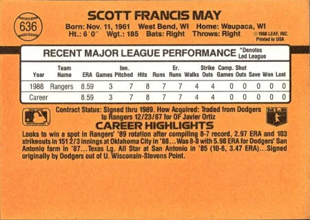 1989 Donruss Scott Francis May Baseball Card #636