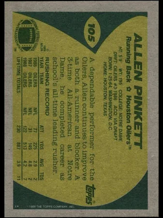 1989 Topps Allen Pinkett Football Card #105