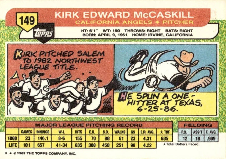 1989 Topps Kirk Edward McCaskill Baseball Card #149