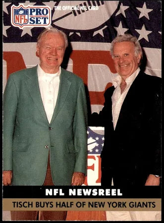 1991 NFL Pro Set Tish Buys Half of New York Giants Pays $60 Milliion For Champions Football Card #343