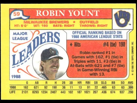 1989 Topps Major League Leaders Robin Yount Baseball Card #59