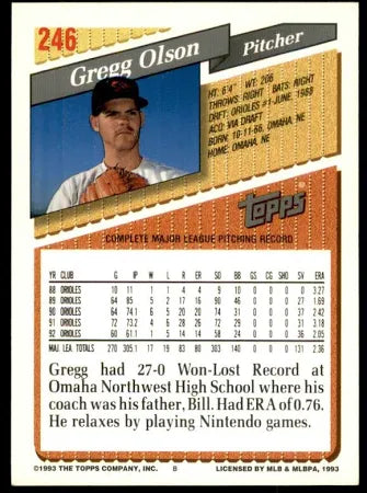 1993 Topps Gregg Olson Baseball Card #246