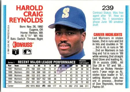 1992 Donruss Harold Craig Reynold Baseball Card #239