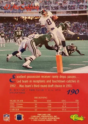 1993 Classic Pro Line Live Ed McCaffrey Football Card #190
