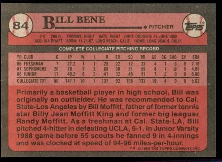 1989 Topps Bill Bene Baseball Card #84