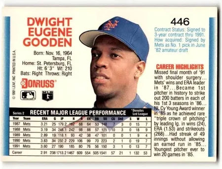 1992 Donruss Dwight Eugene Gooden Baseball Card #446
