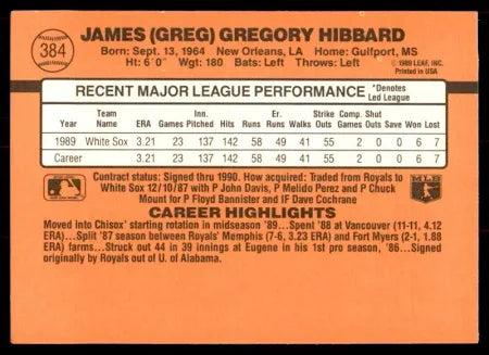 1990 Donruss James (Greg) Gregory Hibbard Baseball Card #384