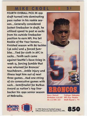 1992 NFL Pro Set Mike Croel Football Card #850