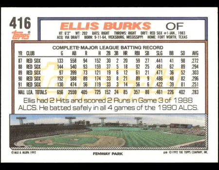 1992 Topps Ellis Burks Baseball Card #416