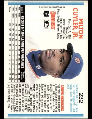 1992 Donruss Milton Cuyler Jr. Baseball Card #232