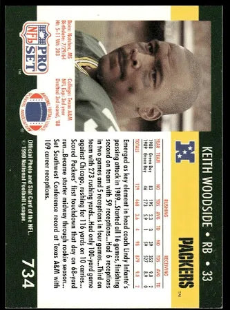 1990 NFL Pro Set Keith Woodside Football Card #734