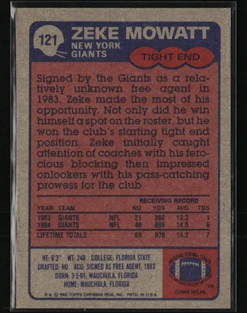 1985 Topps Zeke Mowatt Football Card #121