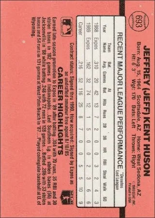 1990 Donruss Jeffrey (Jeff) Kent Huson Baseball Card #693