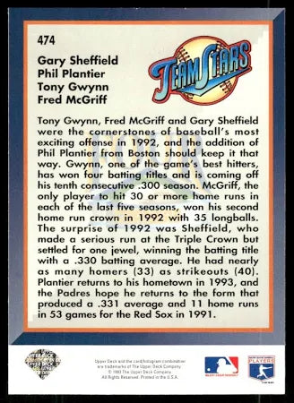 1993 Upper Deck Team Stars Gary Sheffield, Phil Plantier, Tony Gwynn, Fred McGriff Baseball Card #474