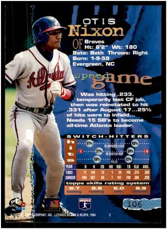 1994 Topps Stadium Club Otis Nixon Baseball Card #106
