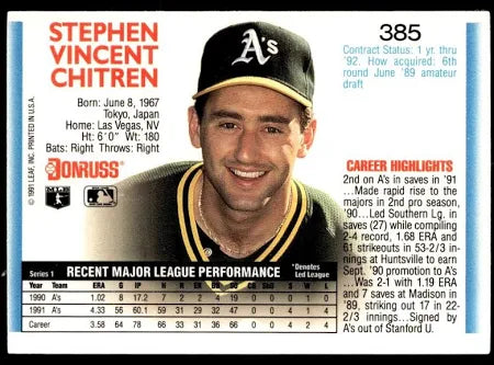 1992 Donruss Stephen Vincent Chitren Baseball Card #385