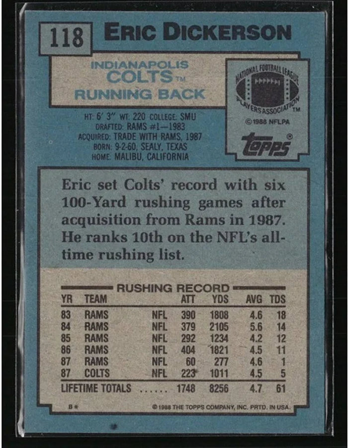 1988 Topps Eric Dickerson Football Card #118