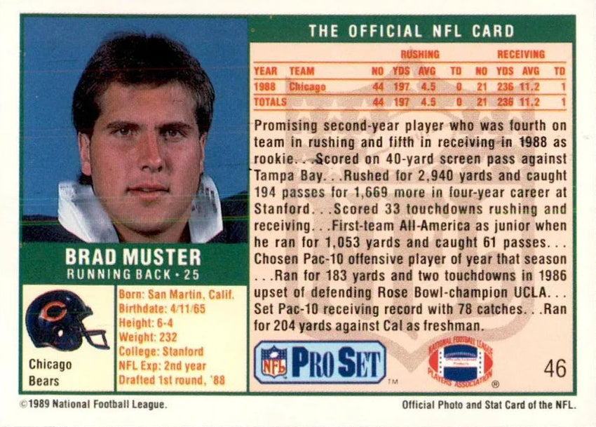 1989 NFL Pro Set Brad Muster Football Card #46