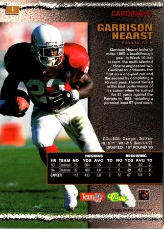 1995 Classic Pro Line Garrison Hearst Football Card #1