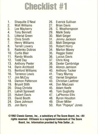 1992 Classic Draft Pikcs Checklist #1 Baseball Card #1