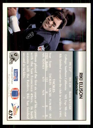 1992 Pacific Riki Ellison Football Card #474