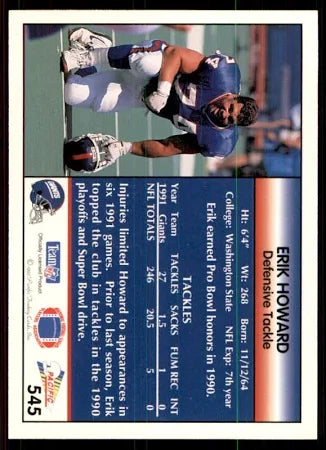 1992 Pacific Erik Howard Football Card #545