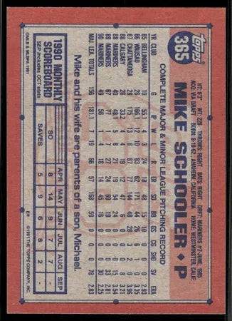 1991 Topps Mike Schooler Baseball Card #365