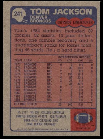 1985 Topps Tom Jackson Football Card #241