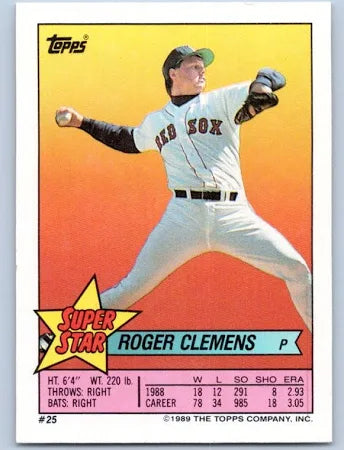 1989 Topps Super Star Sticker Roger Clemens Baseball Card #25