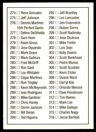 1992 Donruss Checklist Baseball Card #320