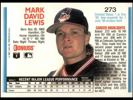 1992 Donruss Mark David Lewis Baseball Card #273