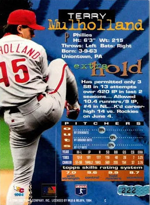 1994 Topps Stadium Club Terry Mulholland Baseball Card #222