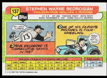 1989 Topps Stephen Wayne Bedrosian Baseball Card #137